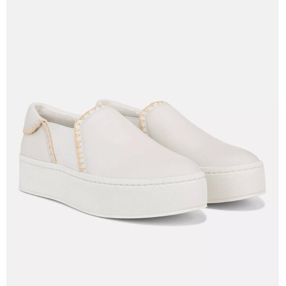 VINCE - Warren Raffia-Trim Leather Sneaker - White - Size 10 - Picture 12 of 14